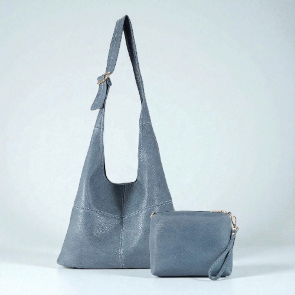 New Montana West Blue Faux Leather Hobo Shoulder Bag With Pouch